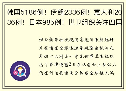 韩国5186例！伊朗2336例！意大利2036例！日本985例！世卫组织关注四国疫情